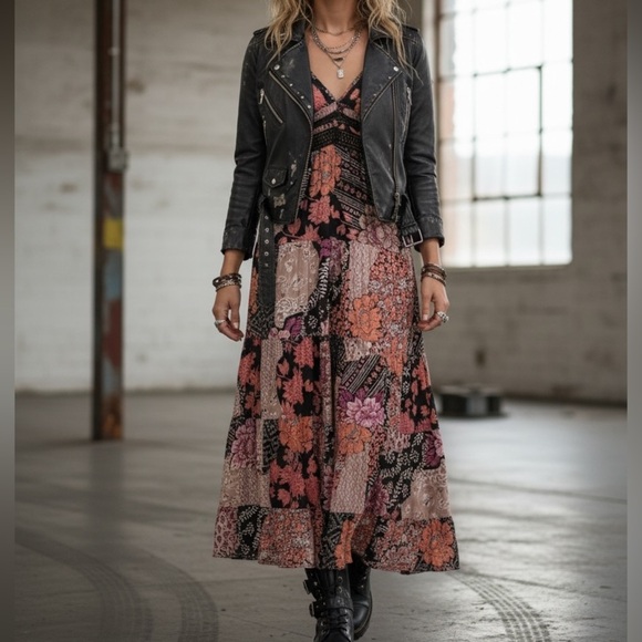 NWT Angie Clothing Boho Floral Patchwork Mixed Media Crochet Gypsy Dress - Picture 8 of 8